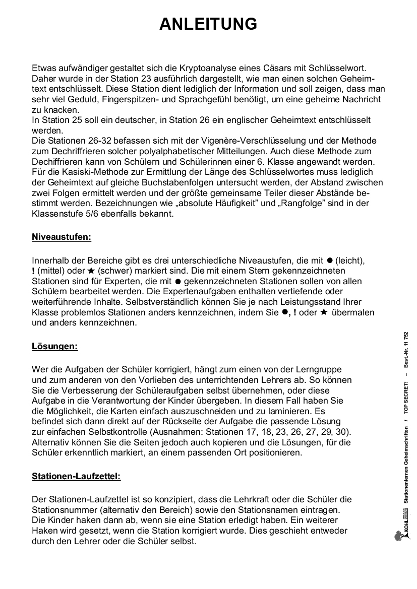 Stationenlernen Geheimschriften - TOP SECRET