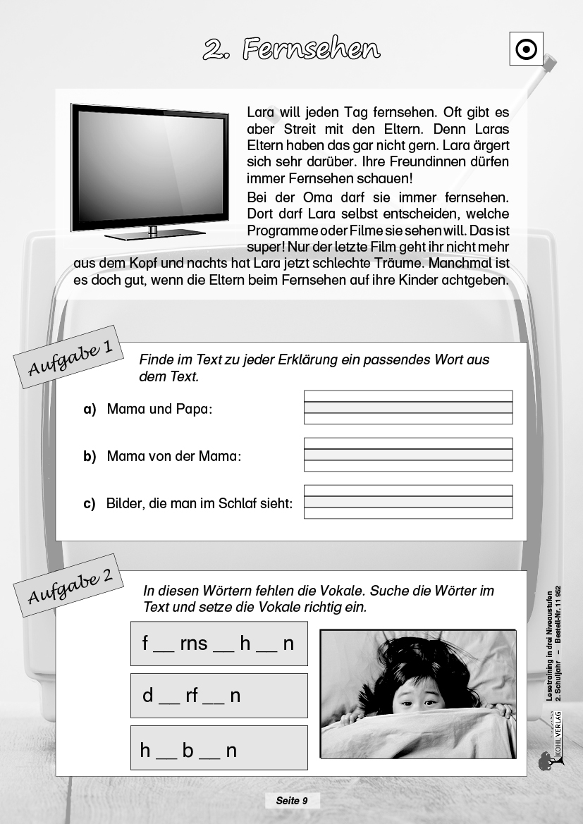 Lesetraining in drei Niveaustufen / Klasse 2