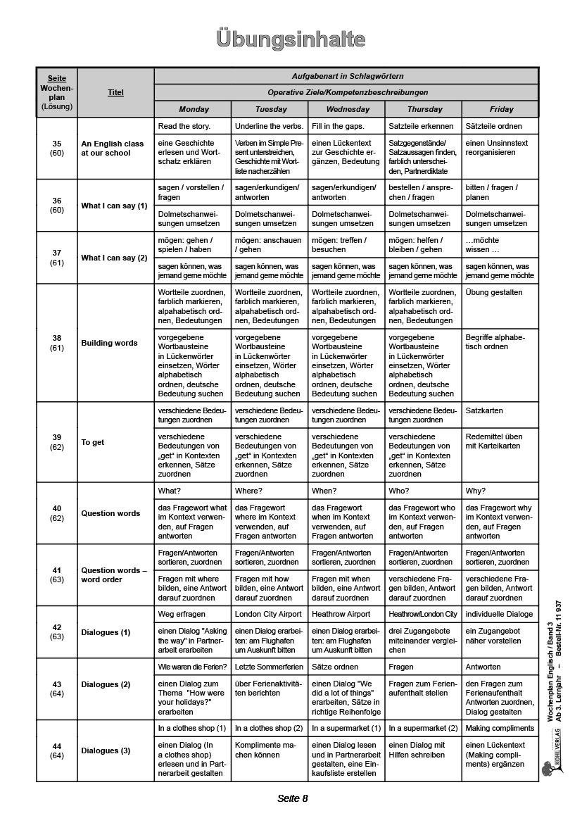 Wochenplan Englisch 3 - Ab 3. Lernjahr