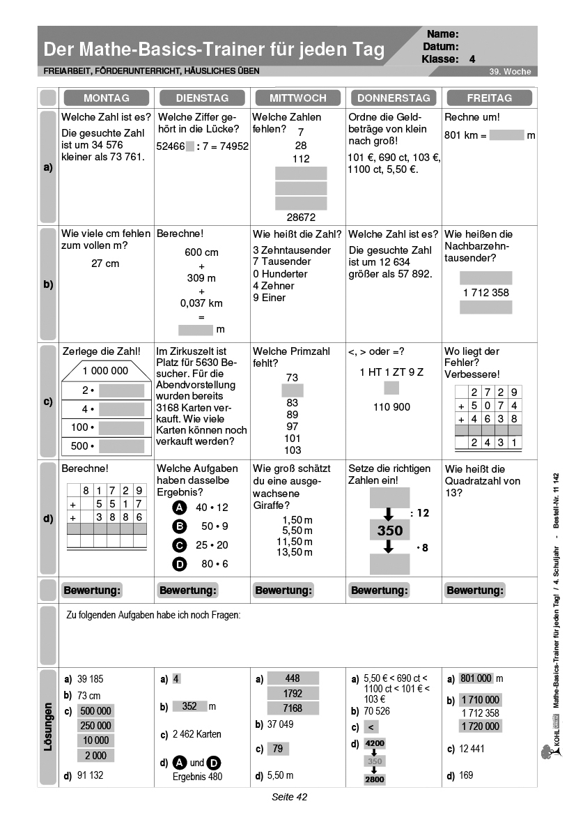 Mathe-Basics-Trainer / Klasse 4