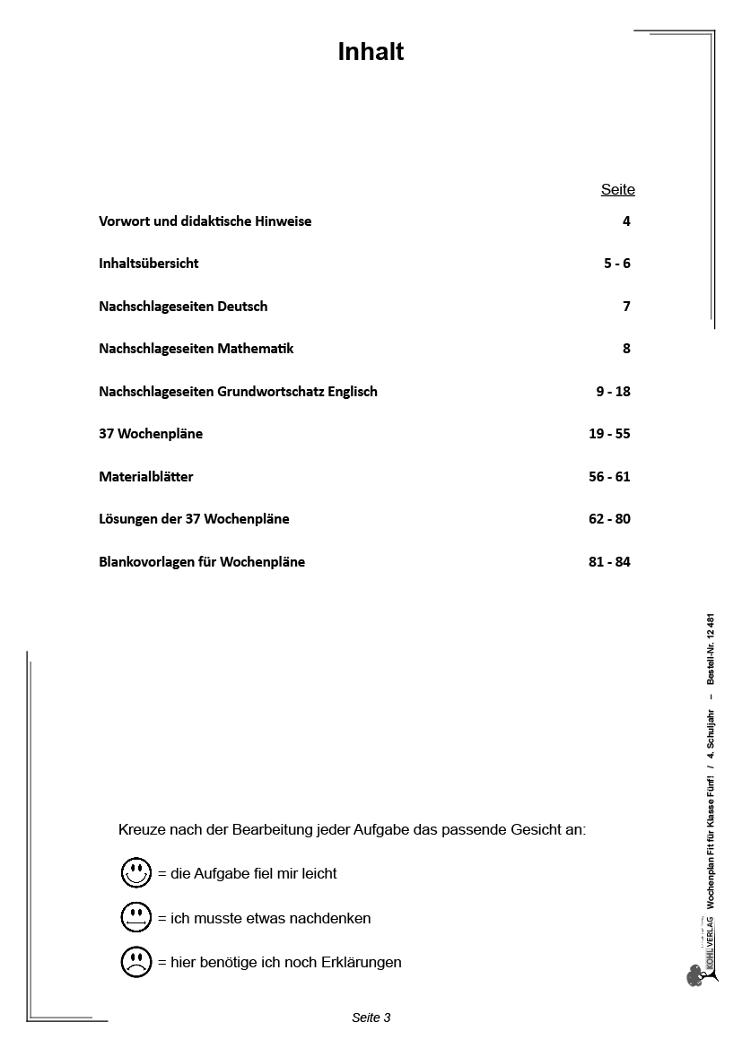 Wochenplan Fit für Klasse Fünf!