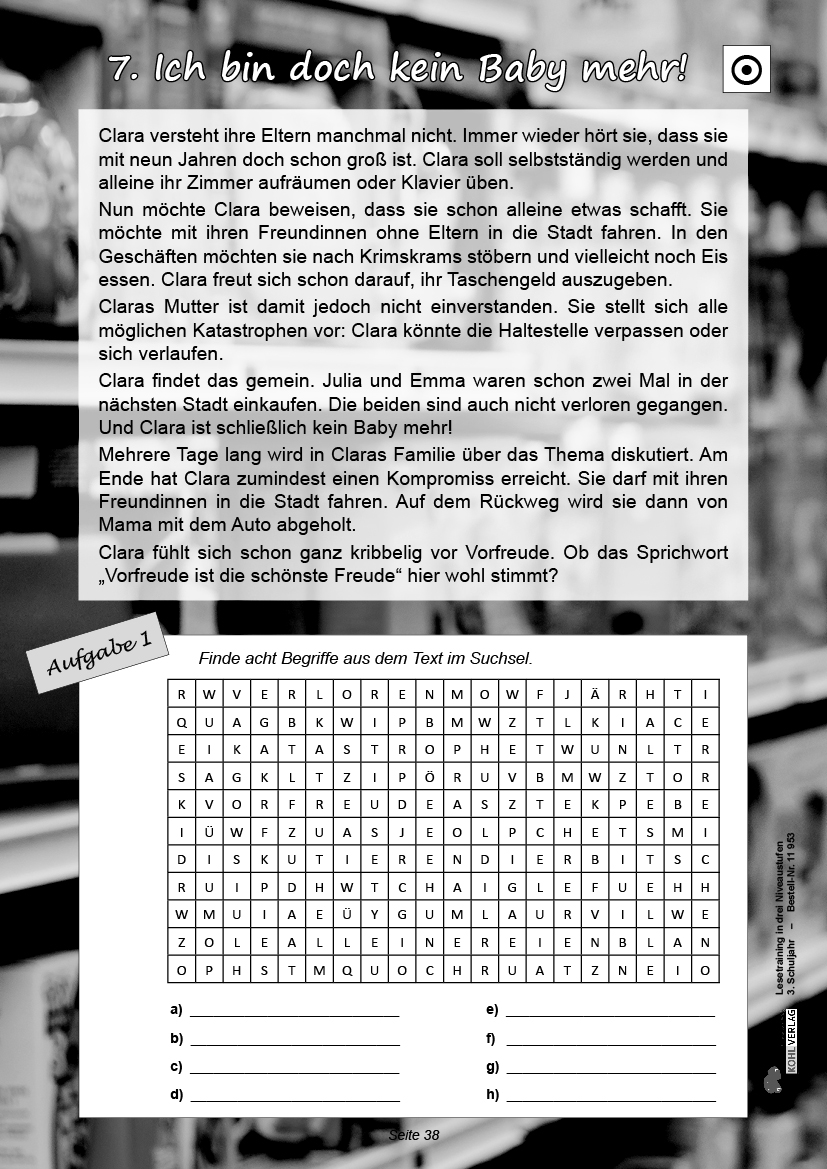 Lesetraining in drei Niveaustufen / Klasse 3