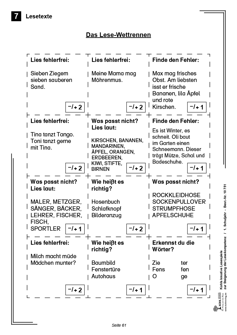 Kreative Lesespiele / Klasse 1