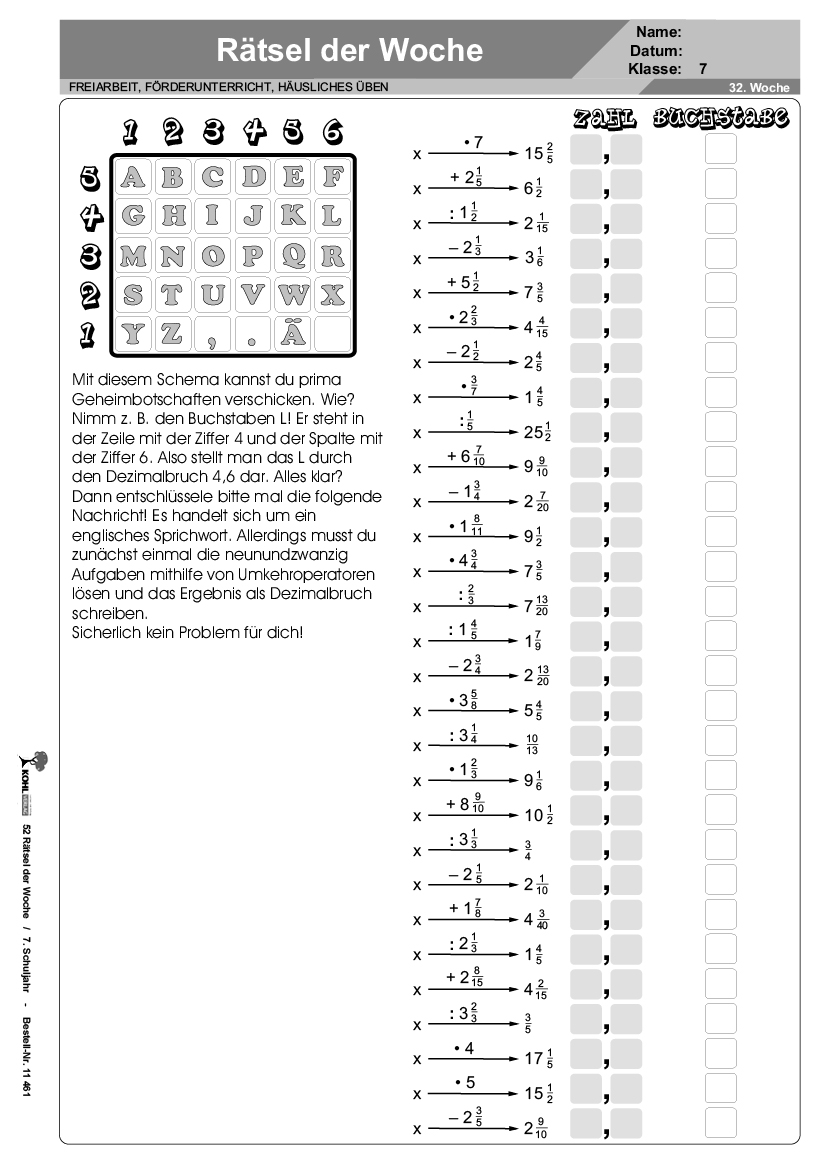 52 Rätsel der Woche / Klasse 7