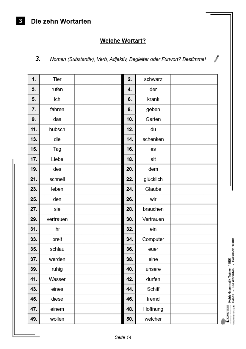 Grammatik-Trainer / Band 1: Die Wortarten