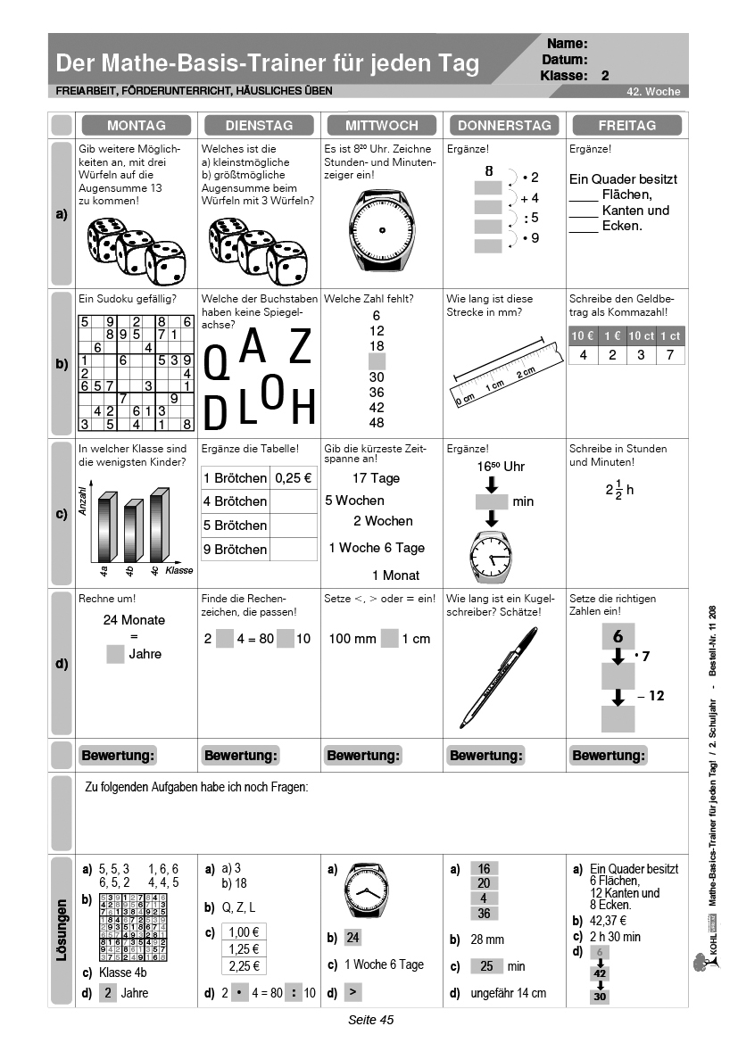 Mathe-Basics-Trainer / Klasse 2