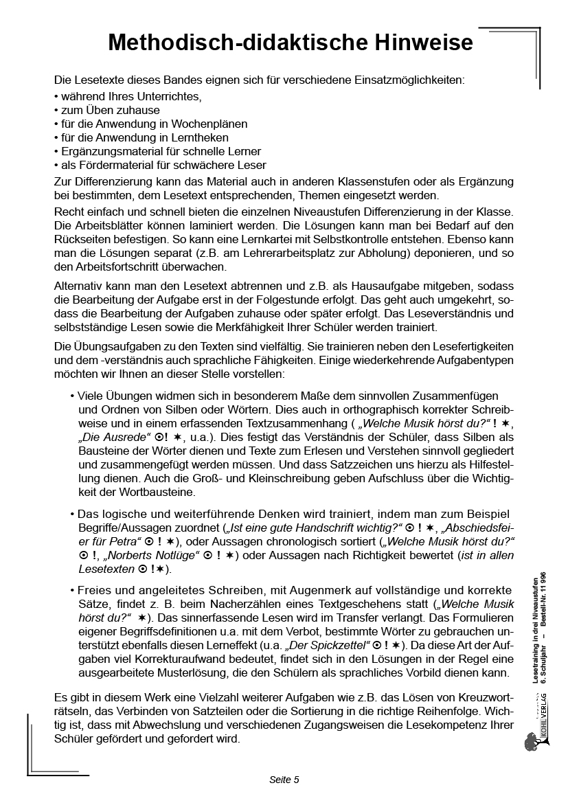 Lesetraining in drei Niveaustufen / Klasse 6