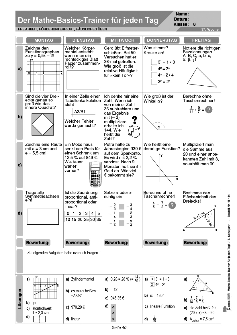 Mathe-Basics-Trainer / Klasse 8