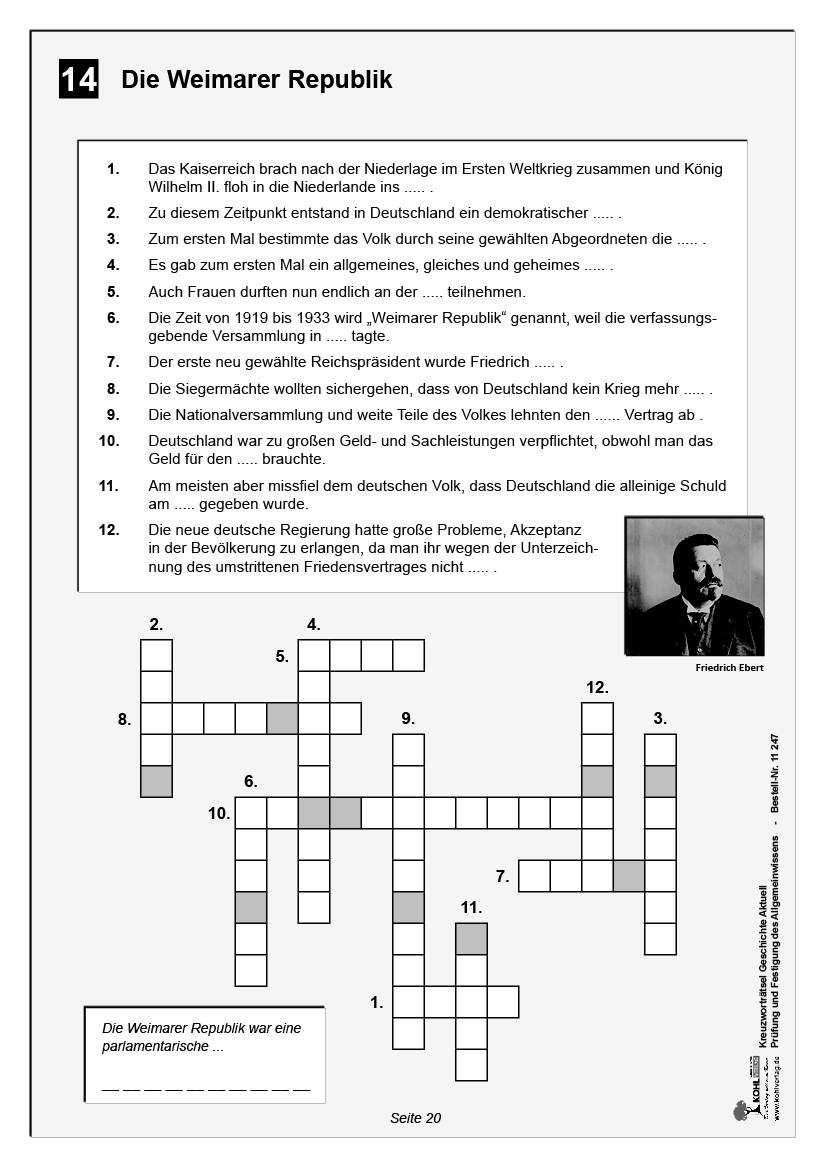 Kreuzworträtsel Geschichte / Von 1900 bis heute
