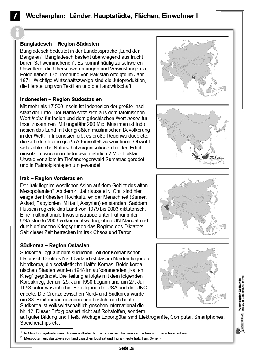 Wochenplan Erdkunde / Klasse 8