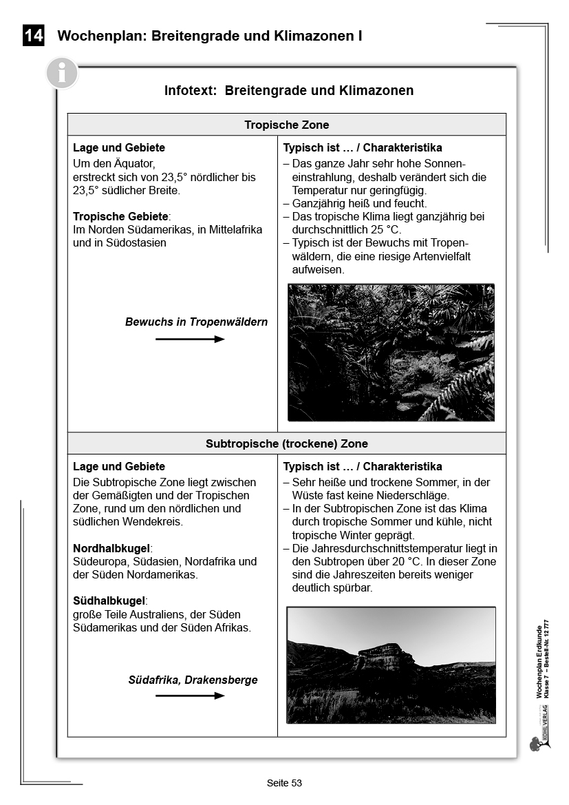 Wochenplan Erdkunde / Klasse 7