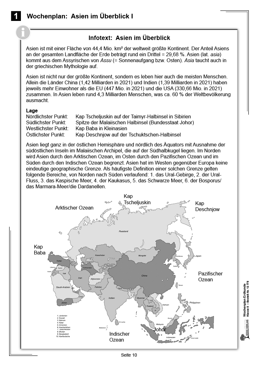 Wochenplan Erdkunde / Klasse 8