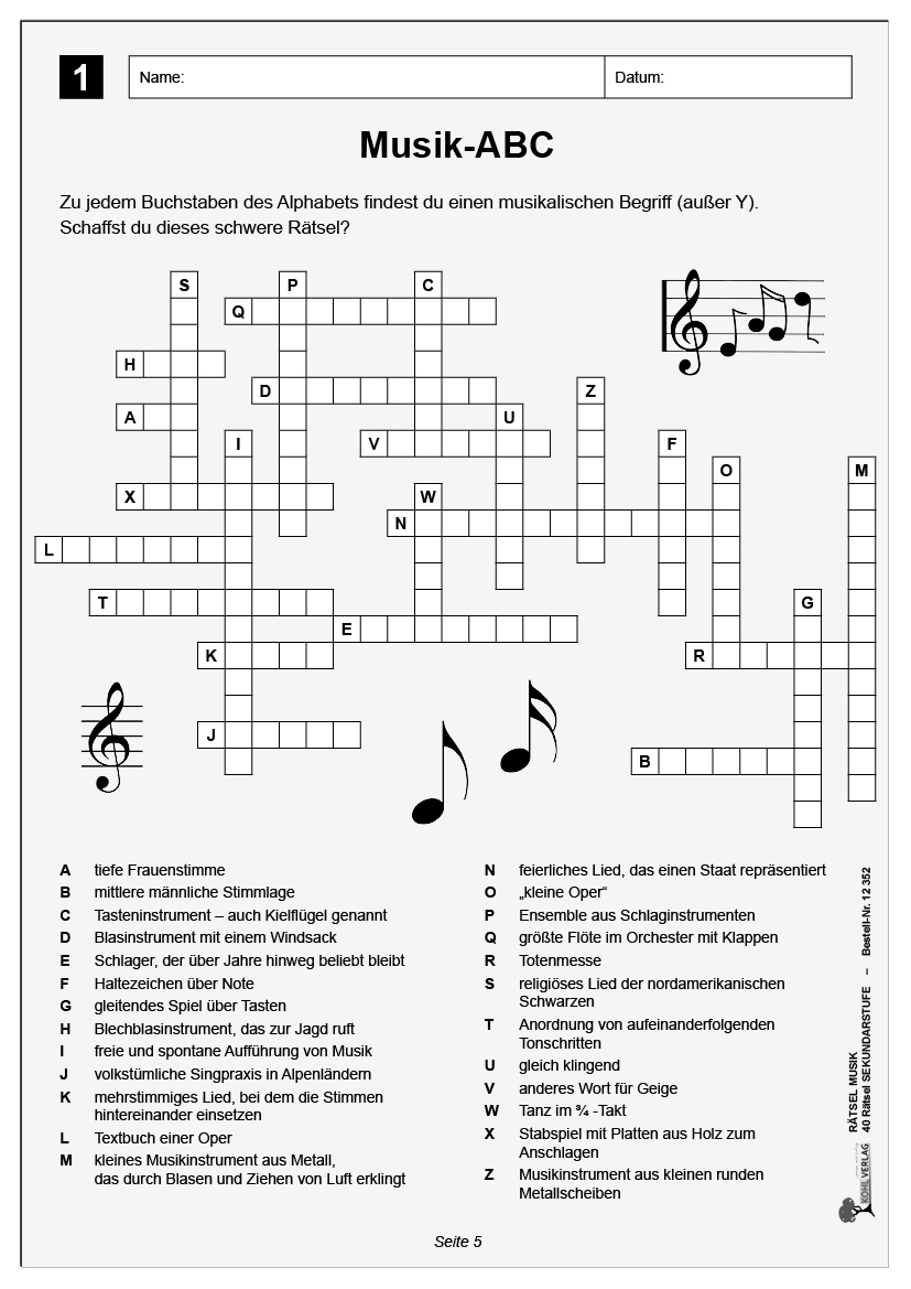 Rätsel Musik zur Wiederholung und Festigung