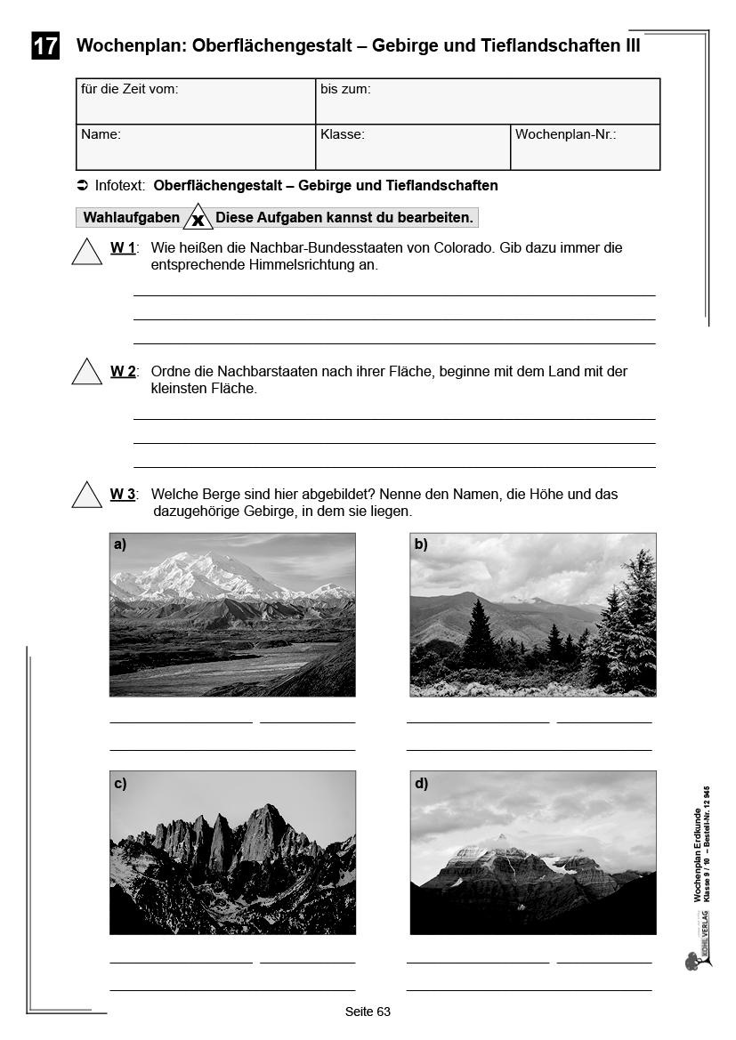 Wochenplan Erdkunde / Klasse 9/10