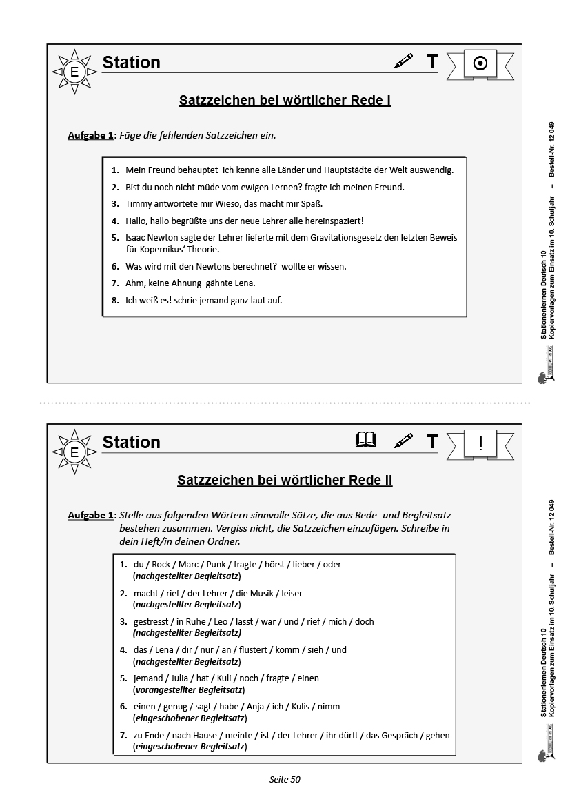 Stationenlernen Deutsch / Klasse 10