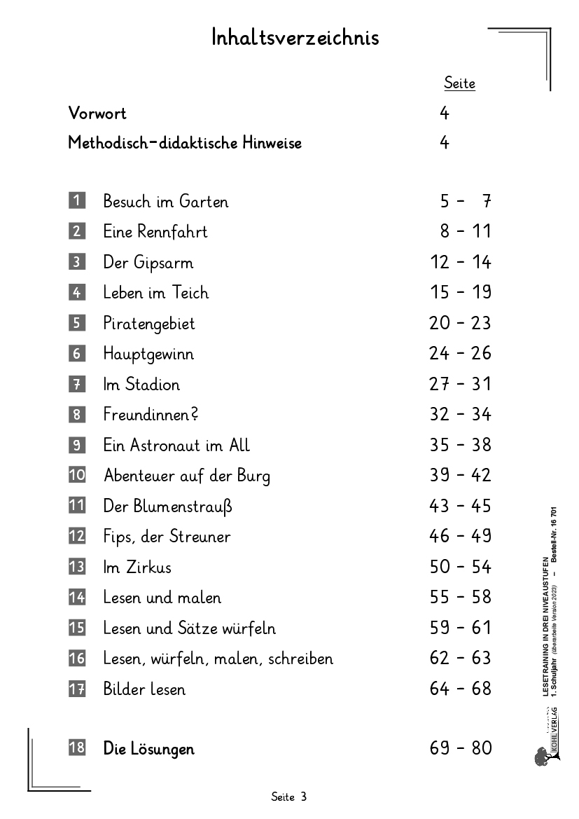 Lesetraining in drei Niveaustufen / Klasse 1