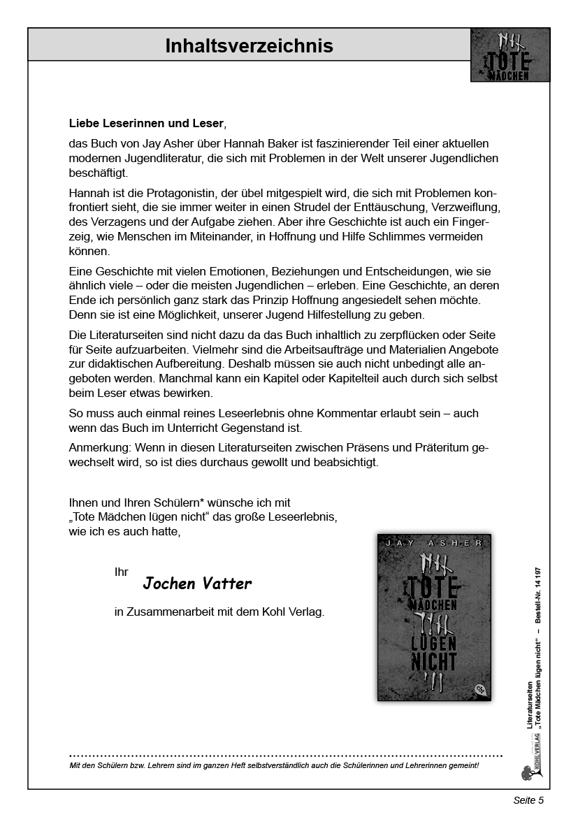 Tote Mädchen lügen nicht - Literaturseiten