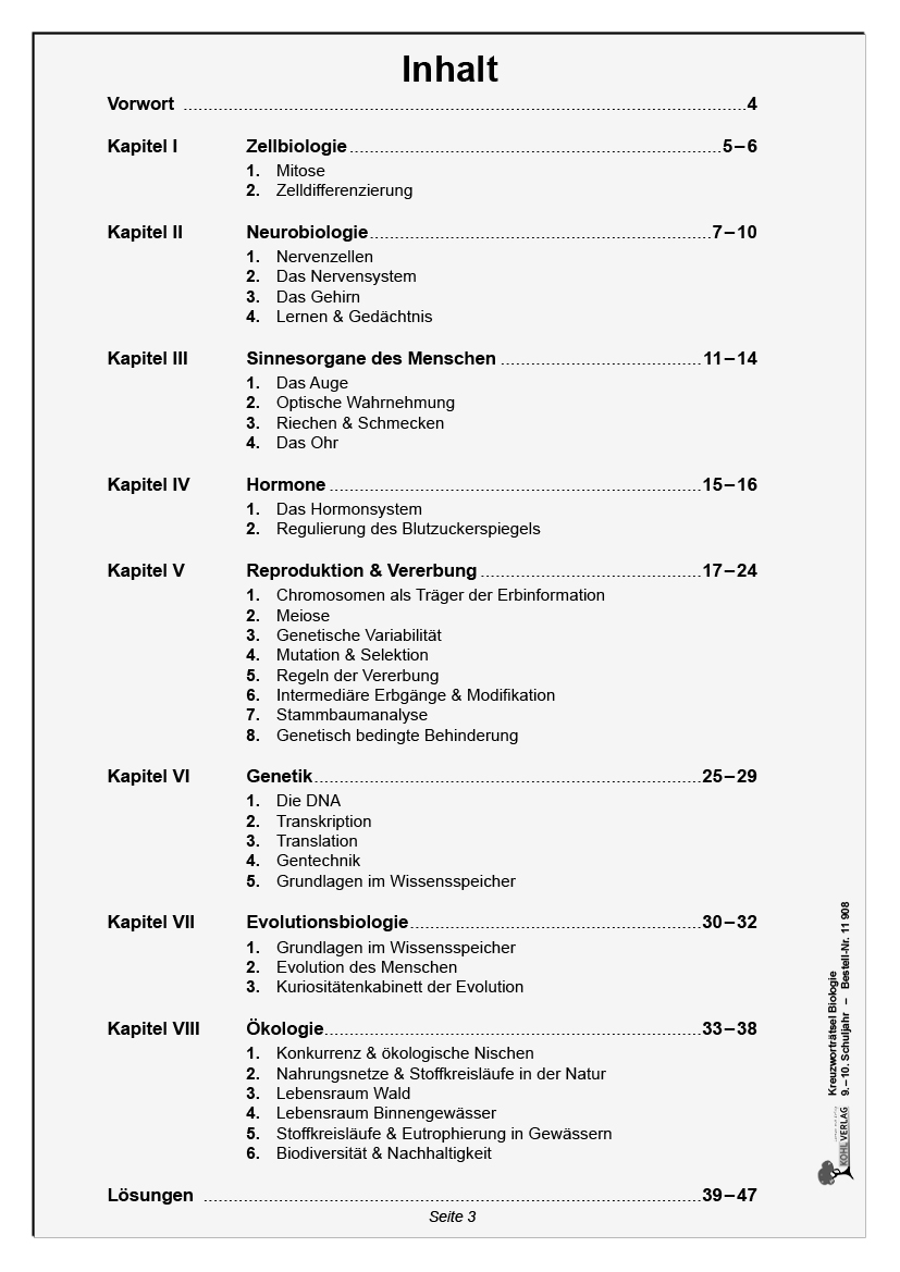 Kreuzworträtsel Biologie / Klasse 9-10