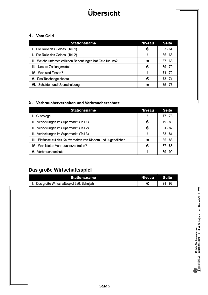 Stationenlernen Wirtschaft / Klasse 5-6