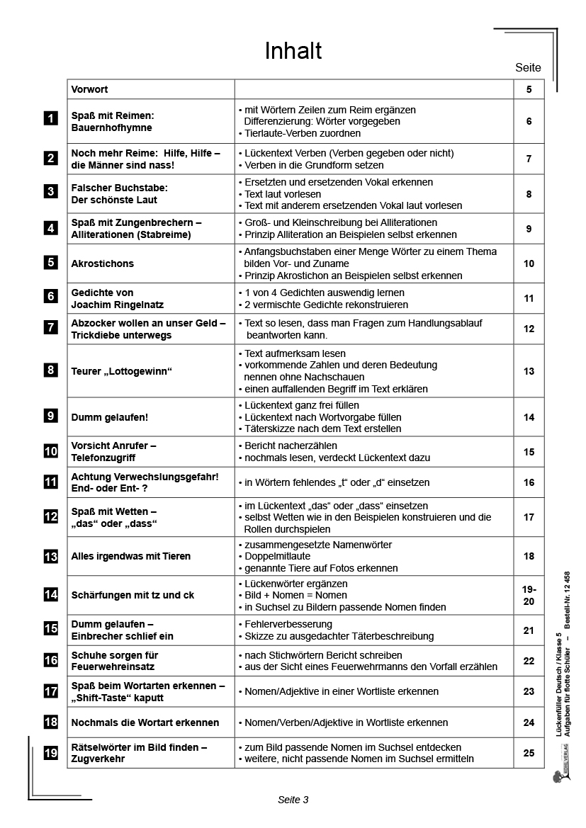 Lückenfüller Deutsch / Klasse 5