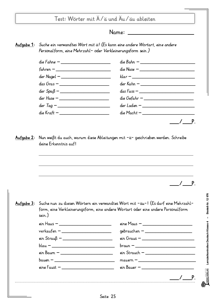 Lernzielkontrollen DEUTSCH / Klasse 4