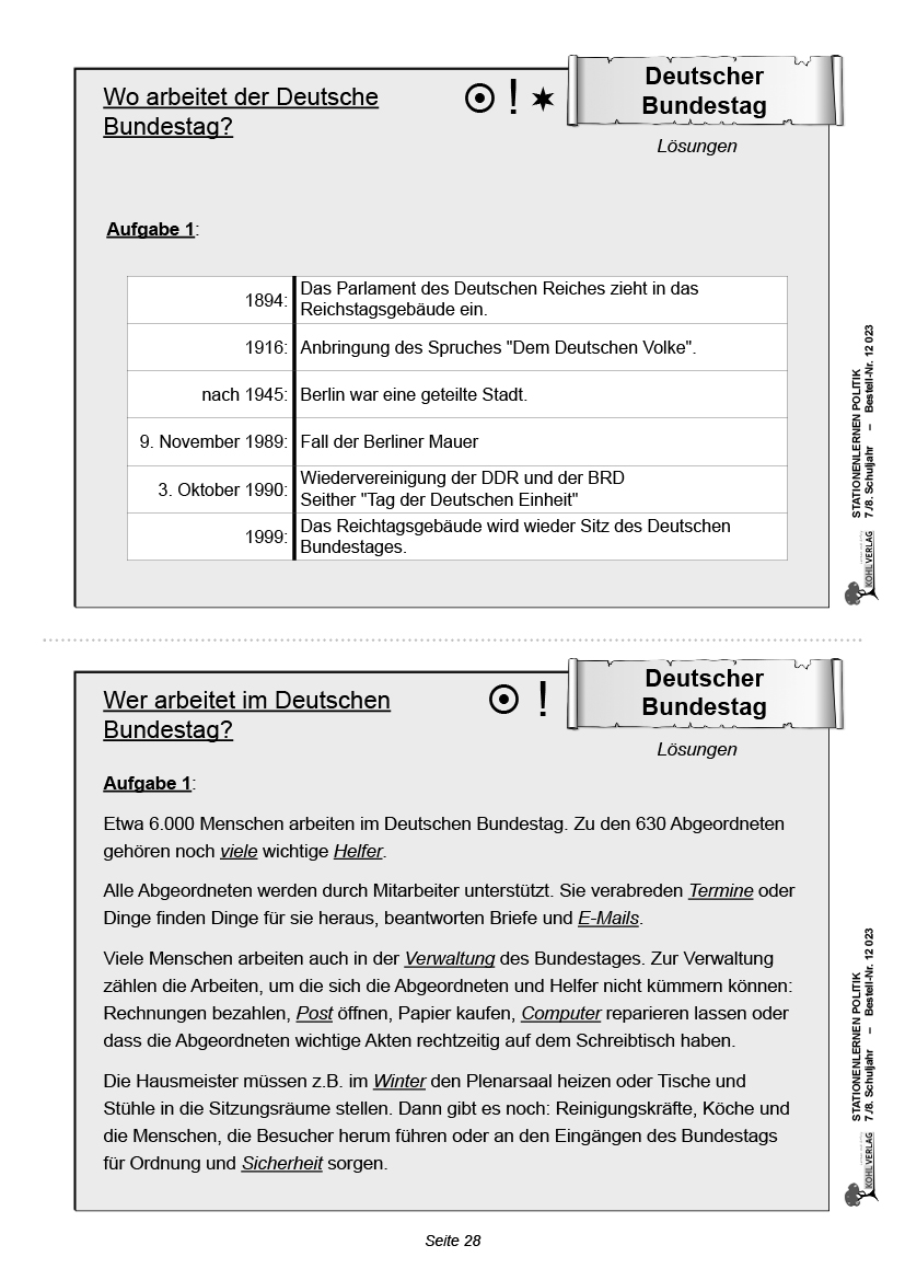 Stationenlernen Politik / Klasse 7-8