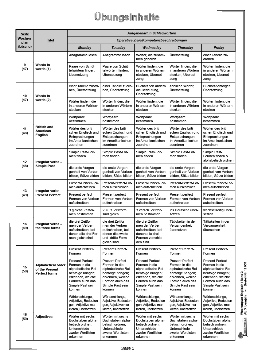 Wochenplan Englisch 3 - Ab 3. Lernjahr