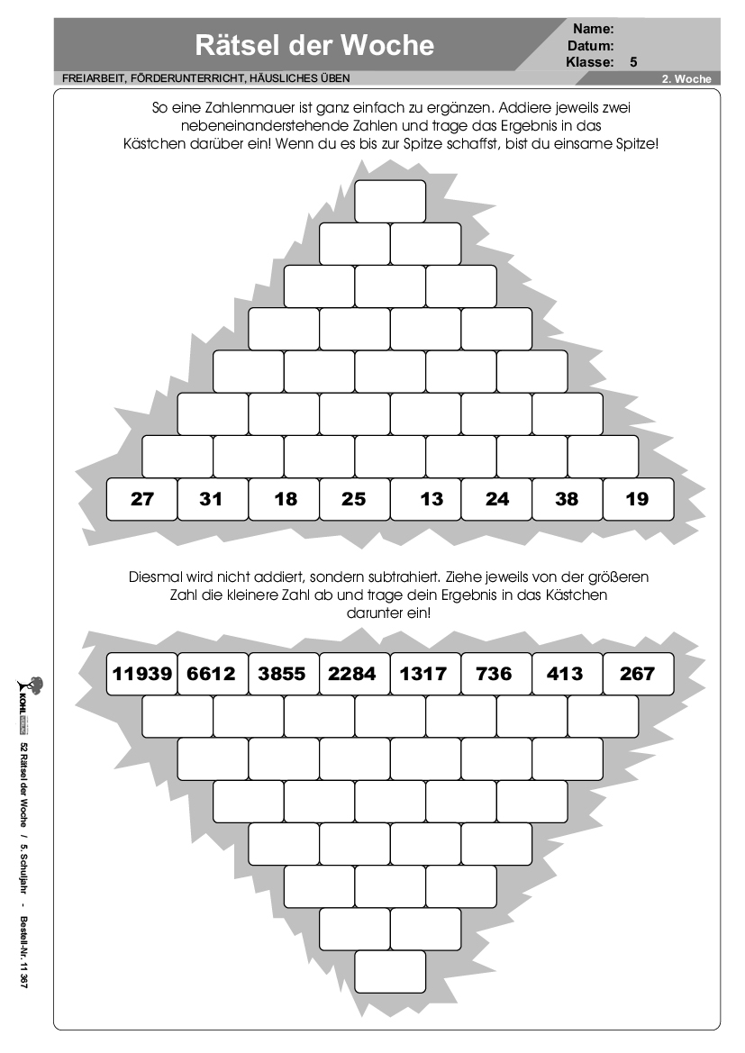 52 Rätsel der Woche / Klasse 5