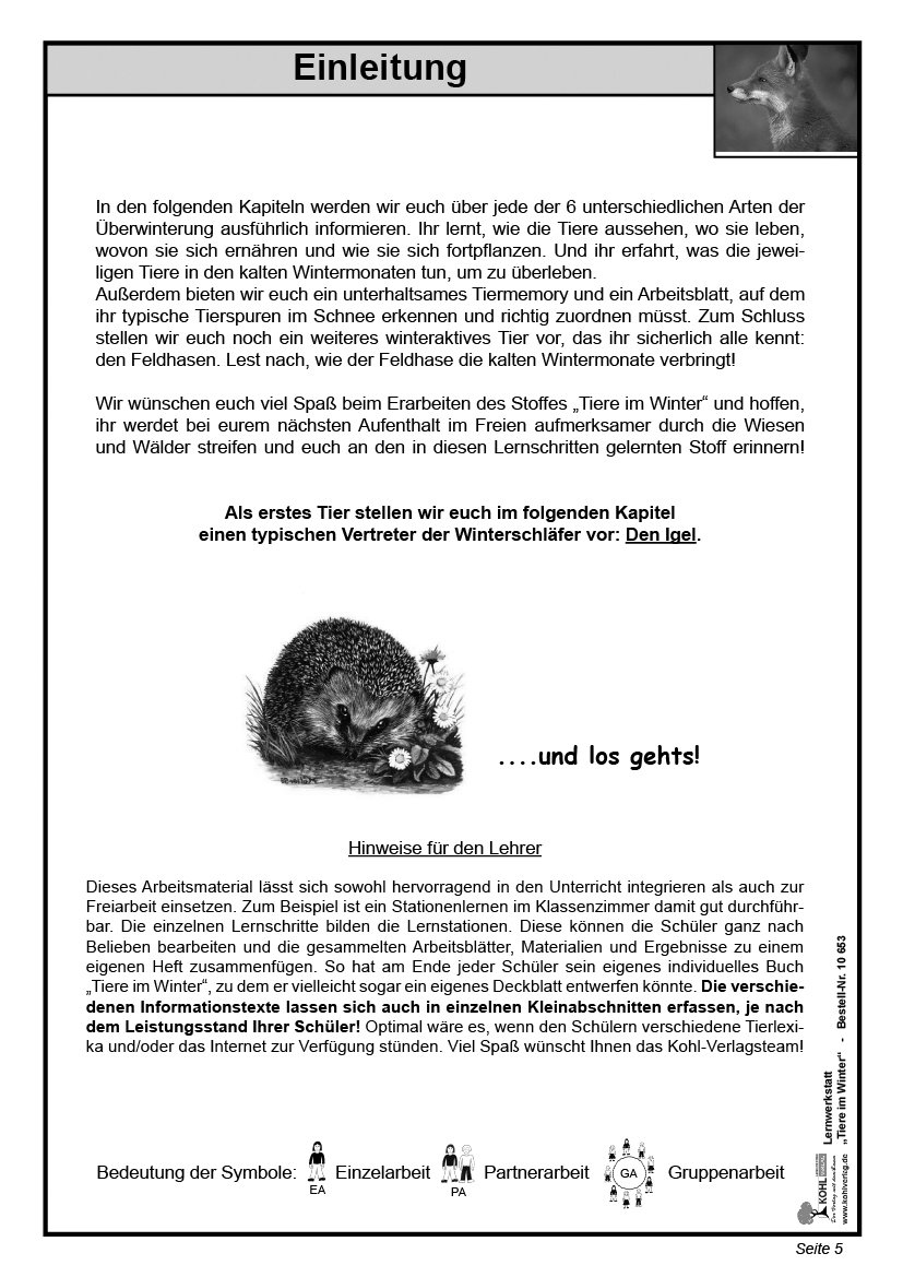 Lernwerkstatt Tiere im Winter Lernwerkstatt Tiere im Winter