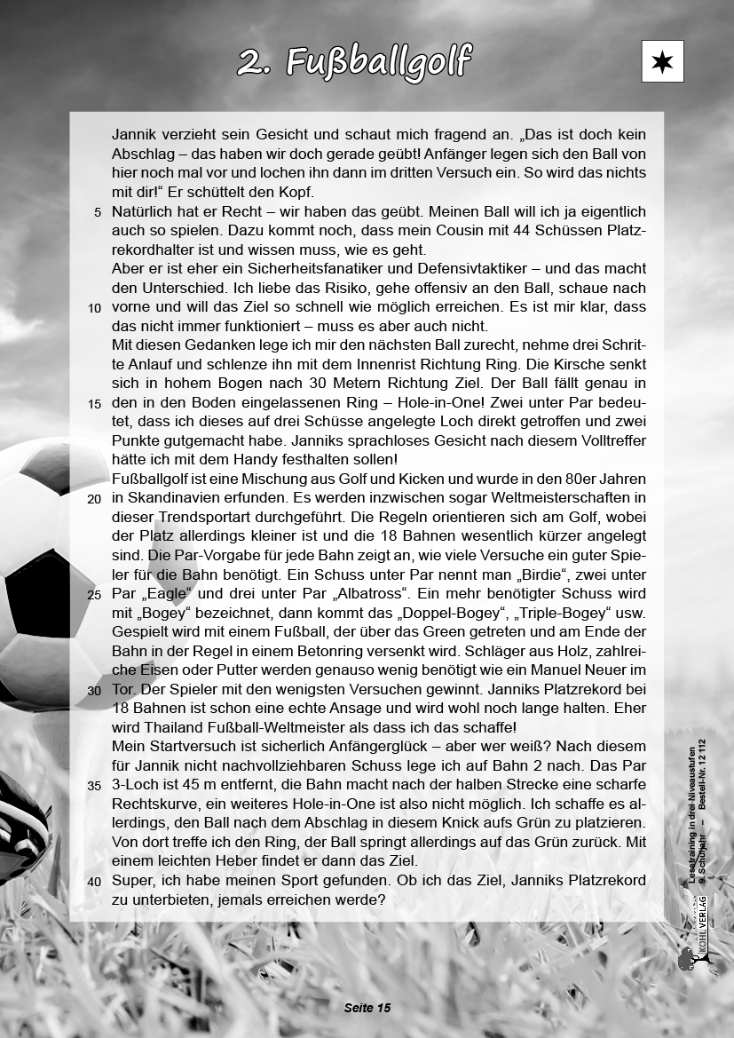 Lesetraining in drei Niveaustufen / Klasse 9