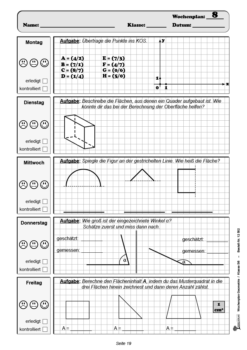 Wochenplan Geometrie / Klasse 5-6