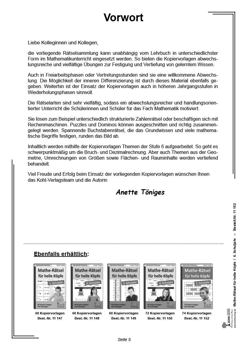 Mathe-Rätsel für helle Köpfe / Klasse 6