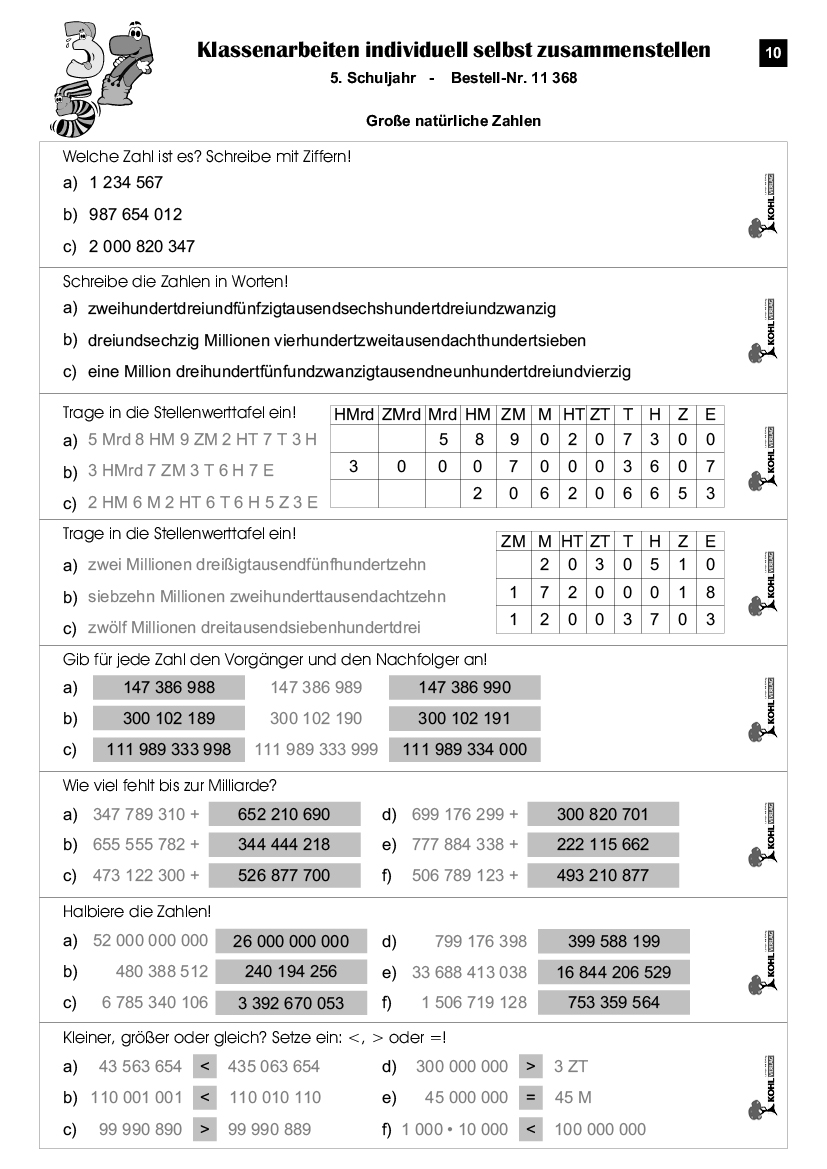 Klassenarbeiten MATHE / Klasse 5