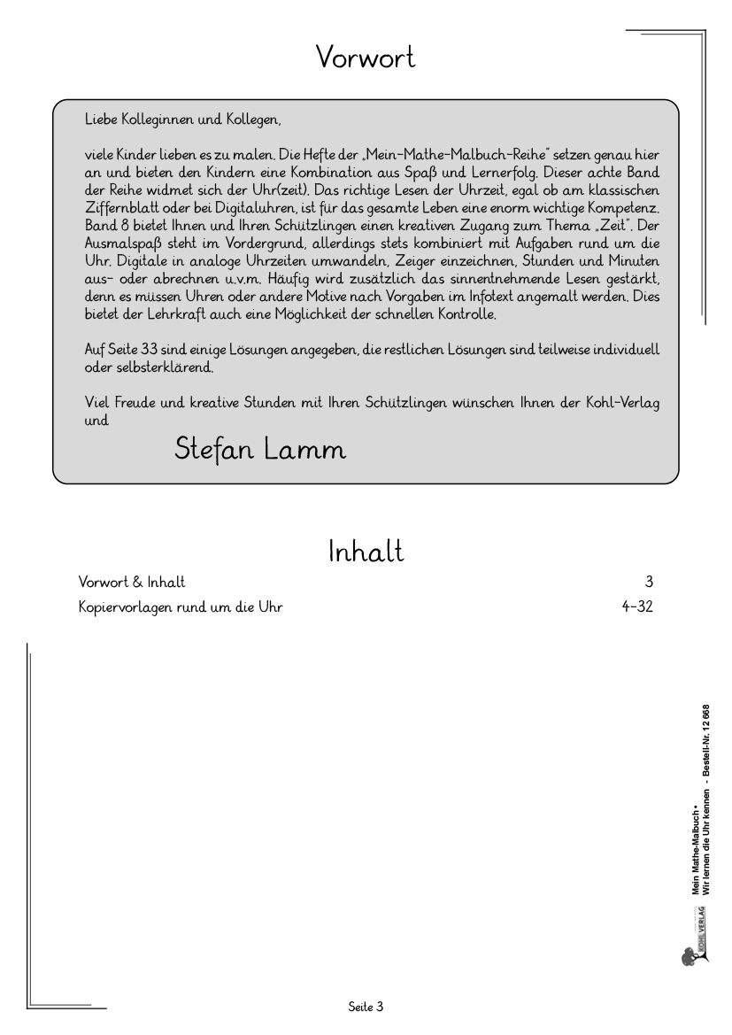 Mein Mathe-Malbuch / Band 8: Wir lernen die Uhrzeit kennen