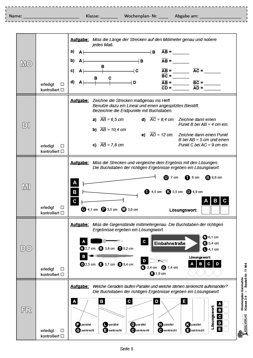 Wochenplan Geometrie / Klasse 3-4