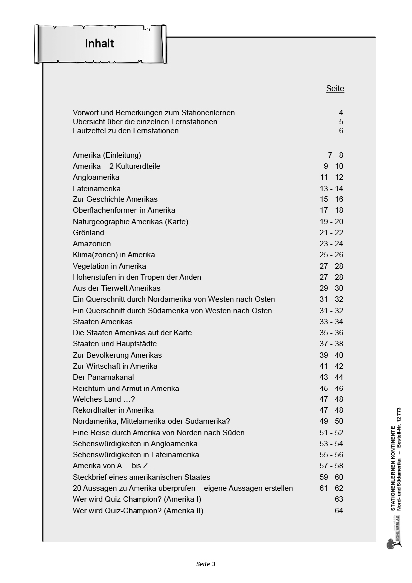 Stationenlernen Kontinente / Nord- und Südamerika
