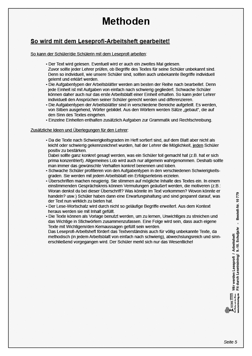Wir werden Leseprofi - Arbeitsheft / Klasse 9-10