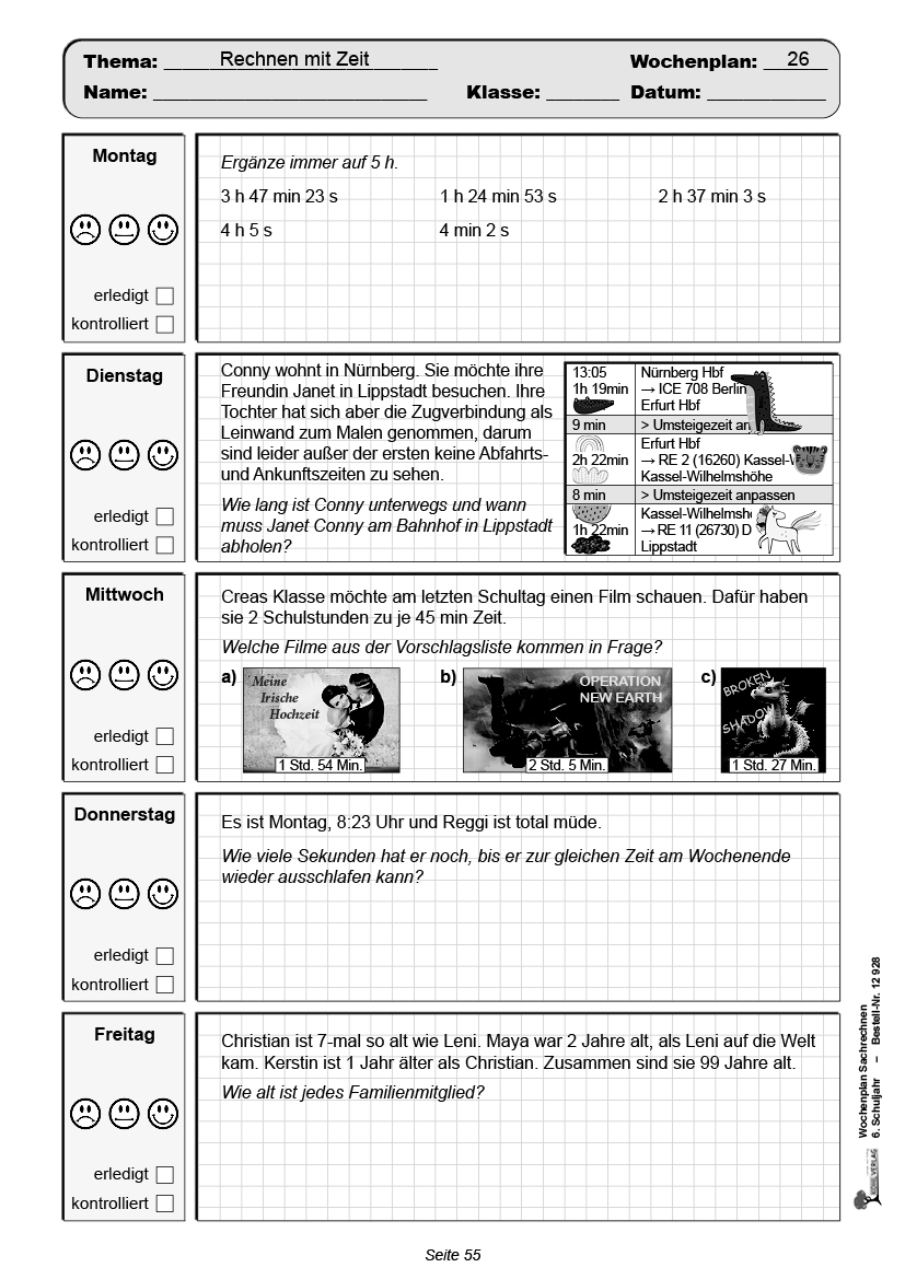 Wochenplan Sachrechnen / Klasse 6