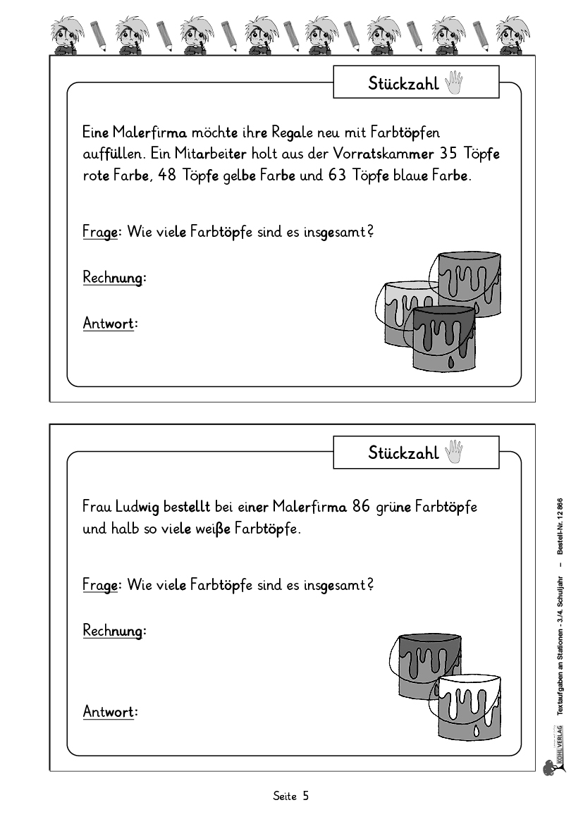 Textaufgaben an Stationen / Klasse 3-4