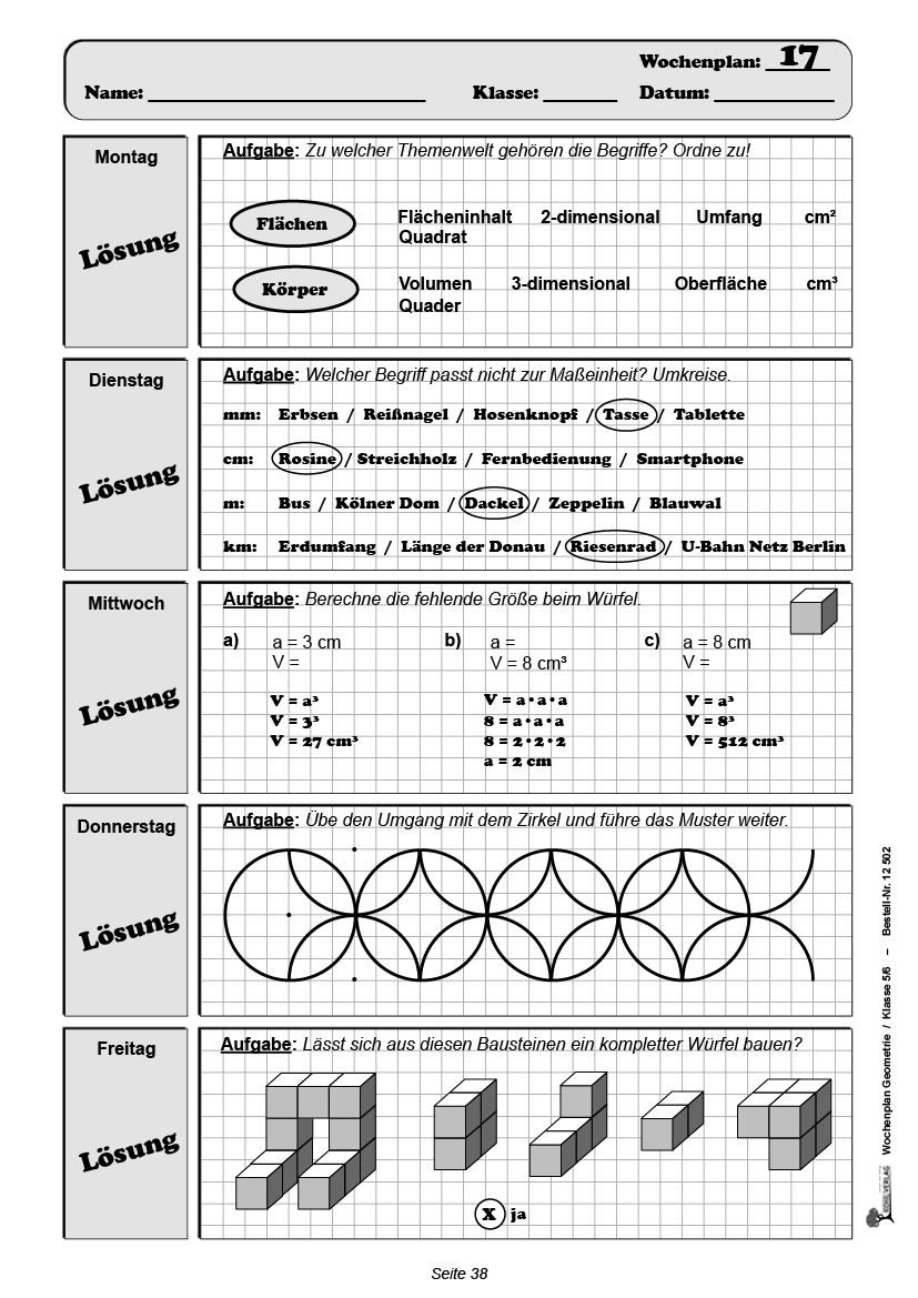 Wochenplan Geometrie / Klasse 5-6