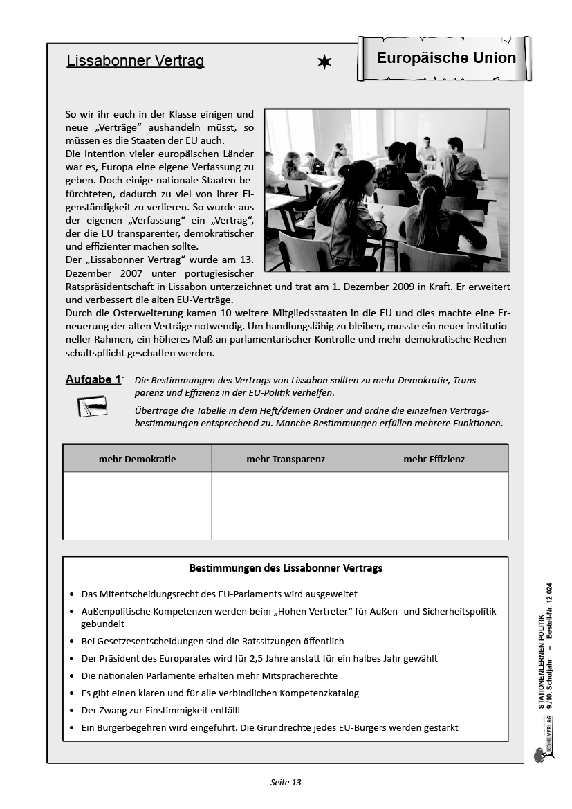 Stationenlernen Politik / Klasse 9-10