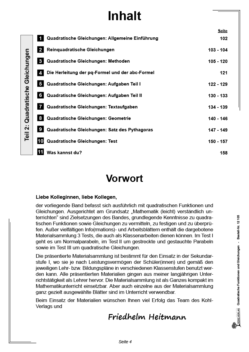 Quadratische Funktionen & Gleichungen ... kinderleicht