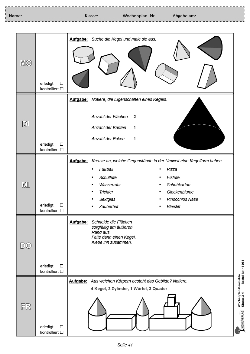 Wochenplan Geometrie / Klasse 3-4