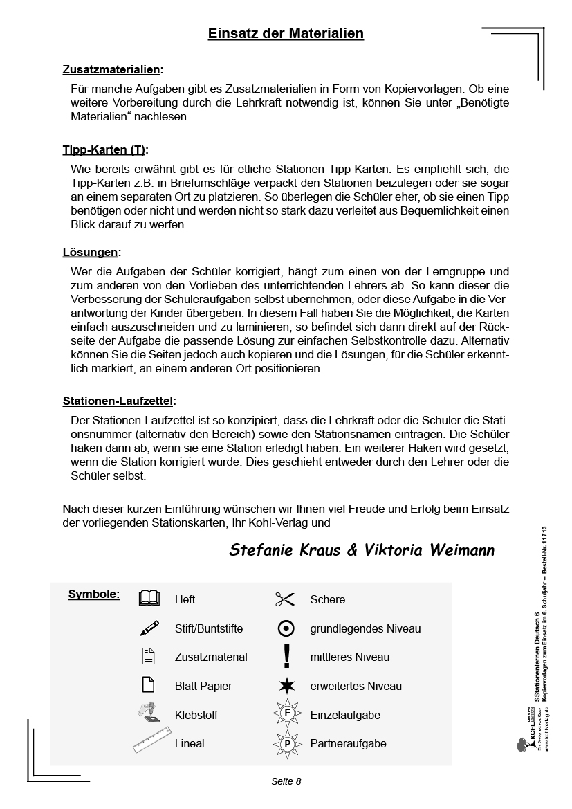 Stationenlernen Deutsch / Klasse 6