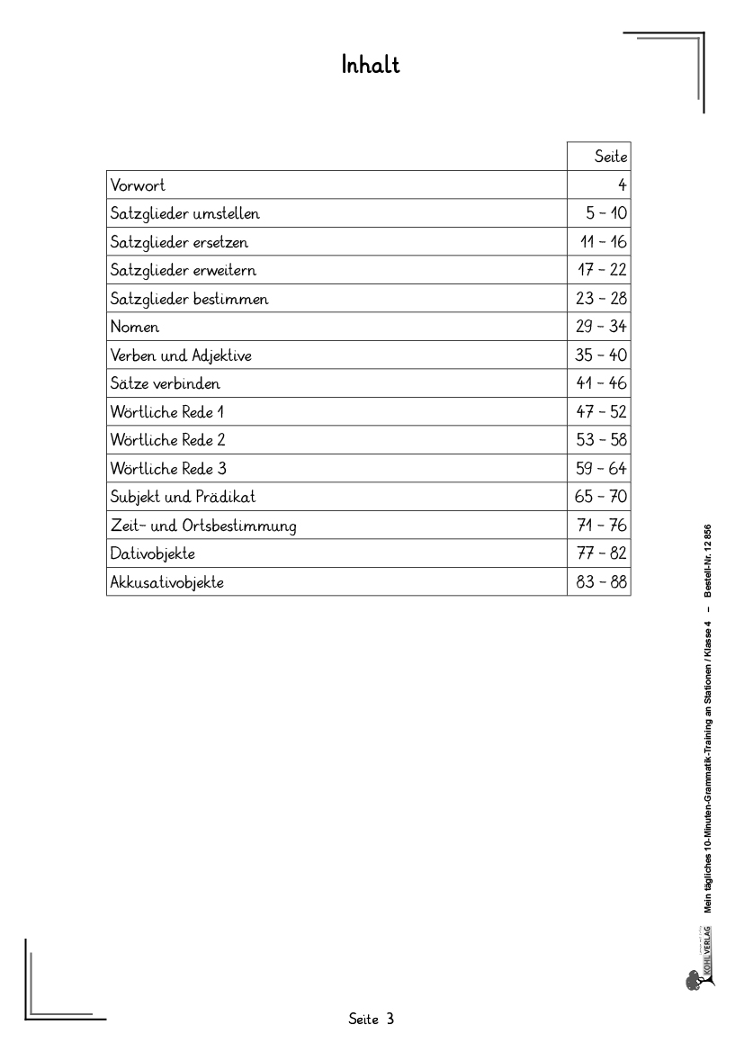 Mein tägliches 10-Minuten-Grammatik-Training an Stationen / Klasse 4