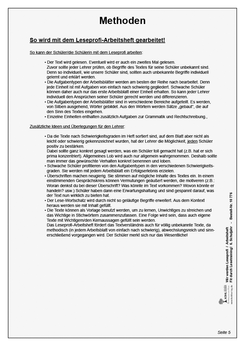 Wir werden Leseprofi - Arbeitsheft / Klasse 6