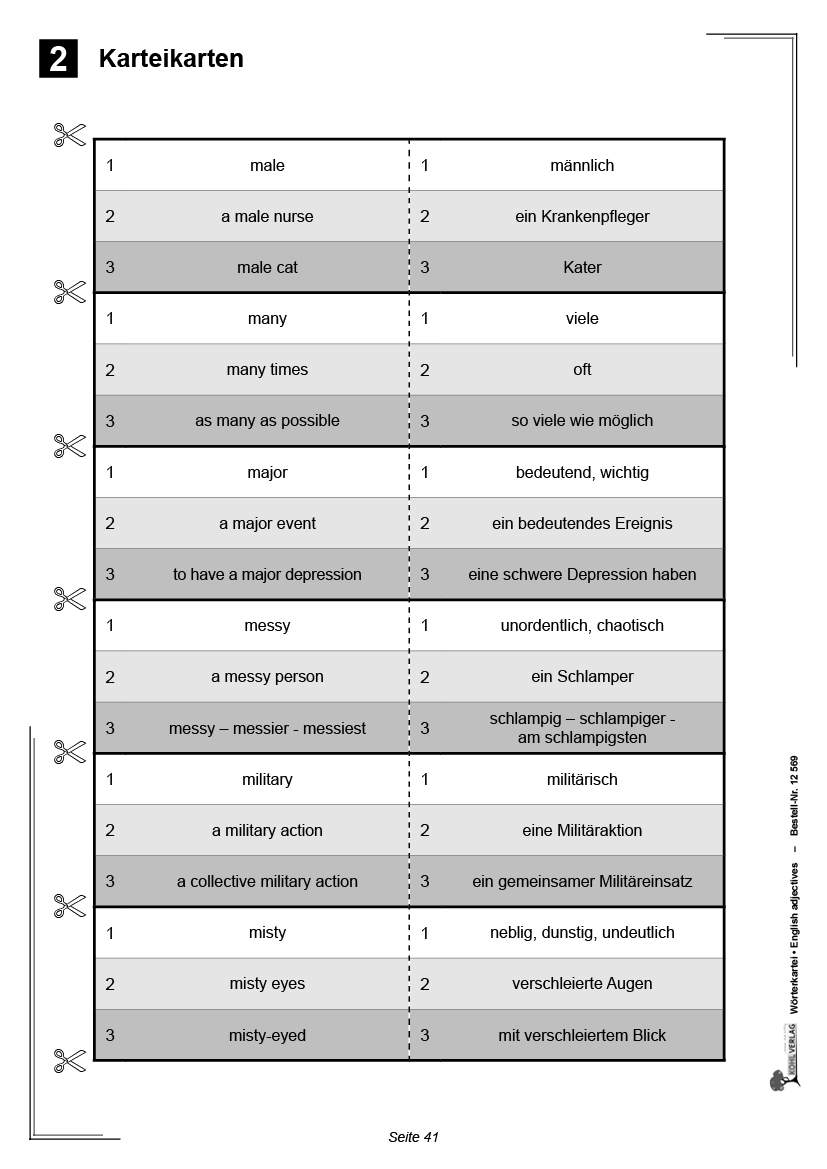 Wörterkartei English Adjectives