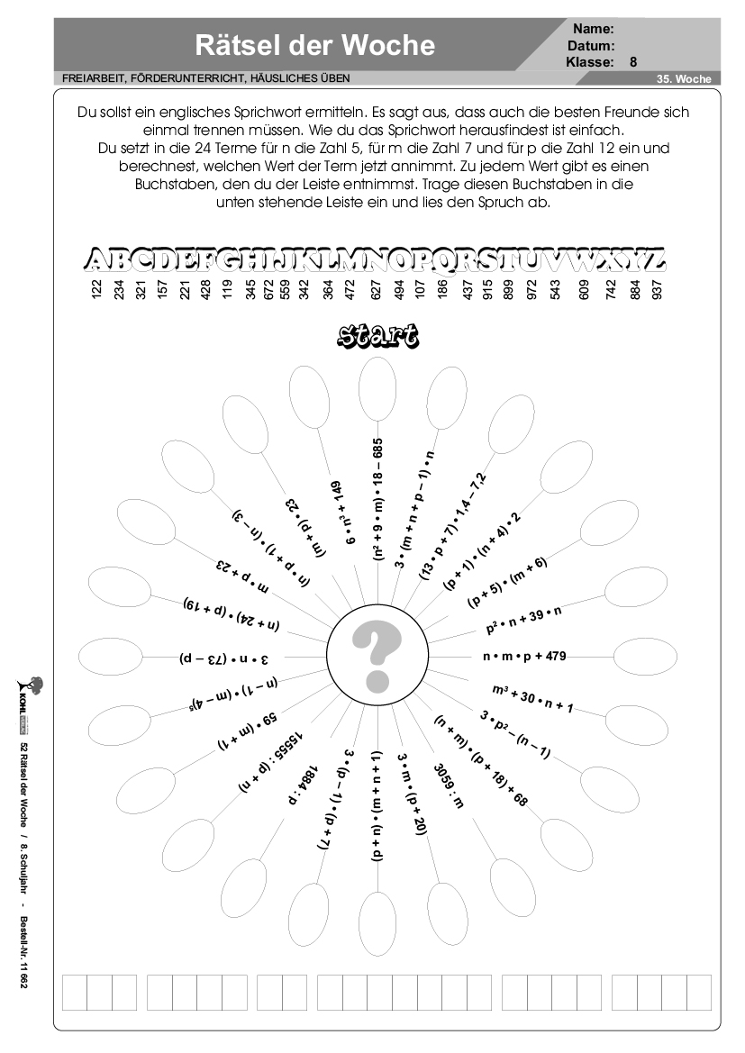 52 Rätsel der Woche / Klasse 8