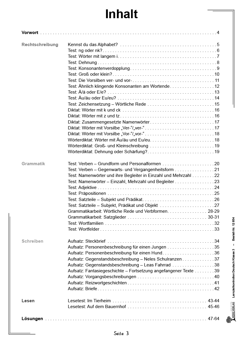 Lernzielkontrollen DEUTSCH / Klasse 3