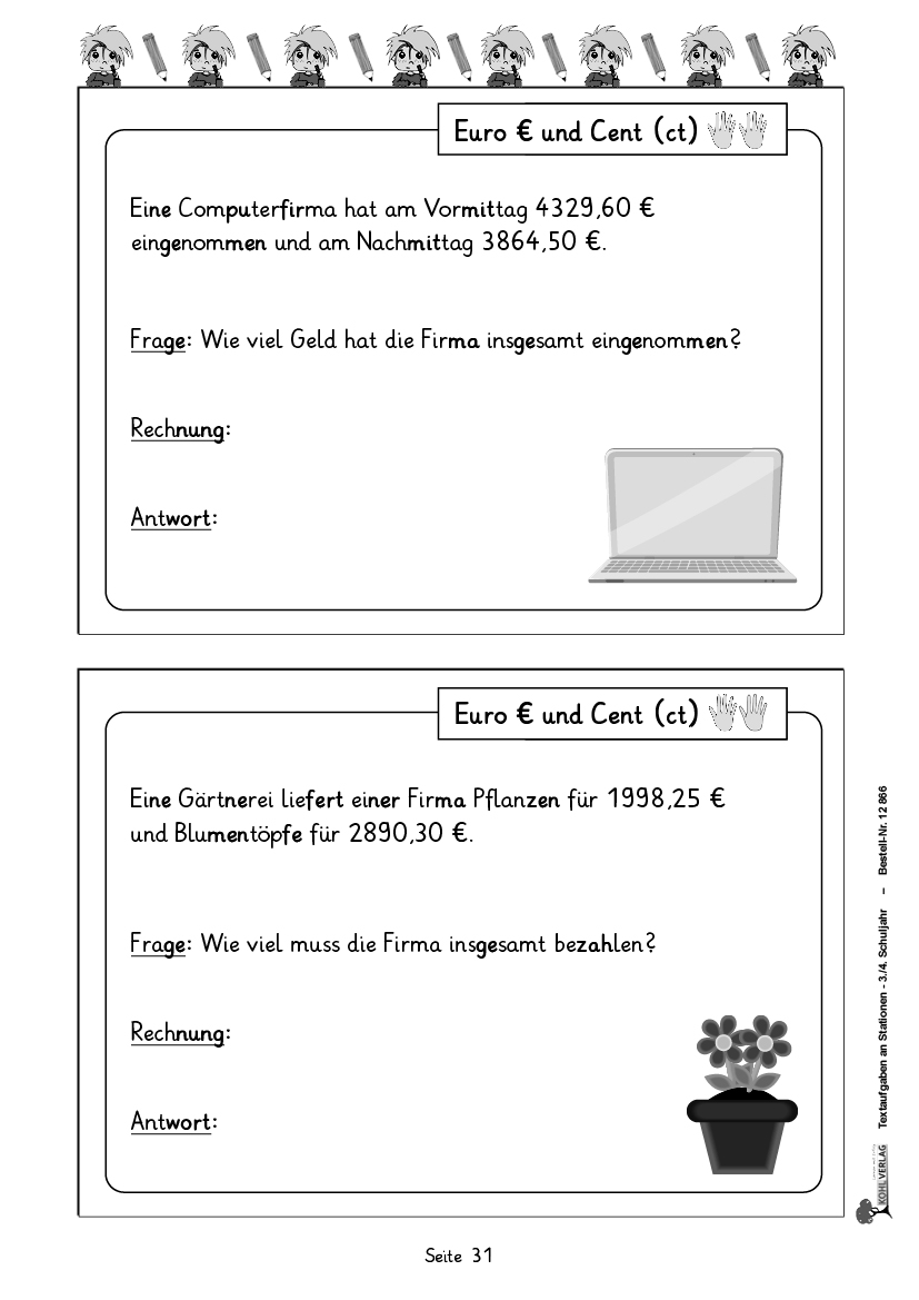 Textaufgaben an Stationen / Klasse 3-4